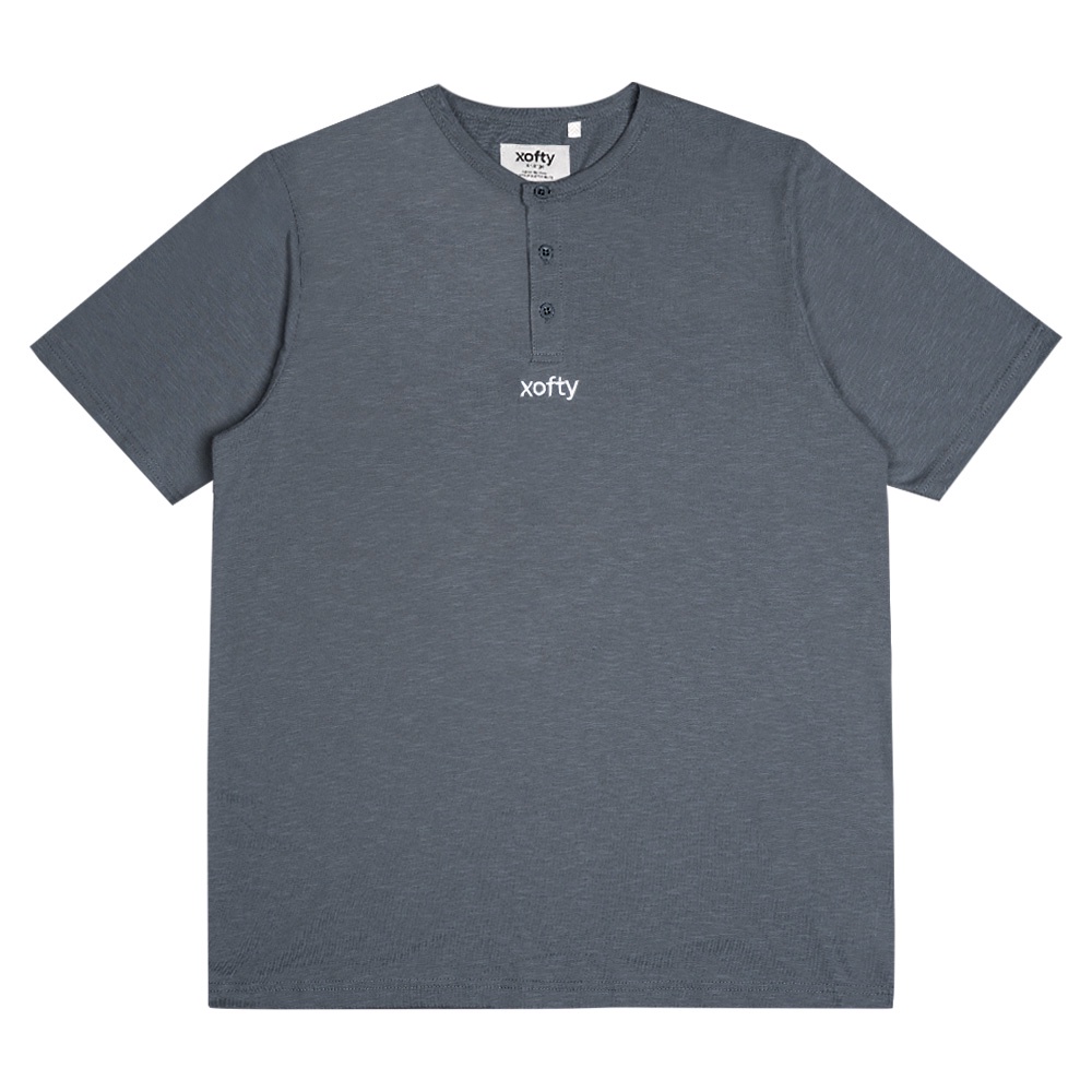 Xofty Kaos Henley Slub Dark Grey O-Neck T-shirt Cotton 30s