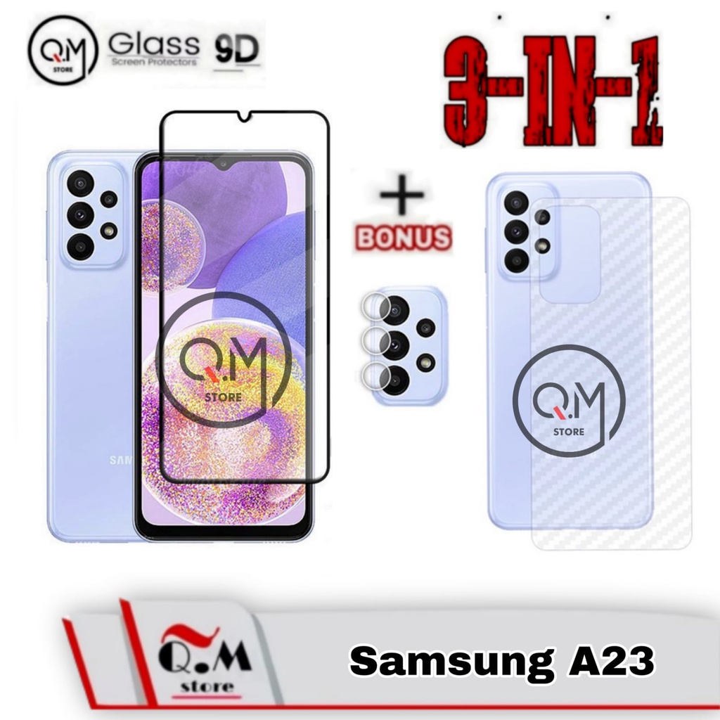 Paket 3In1 Tempered Glass Layar Samsung A23 / Samsung M23 Screen Guard Anti Gores Kaca Pelindung Layar