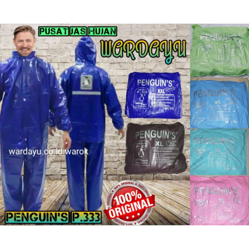 Jas Hujan Penguin P333 XL- XXL -XXXL Karet / Raincoat Penguins Setelan Jaket Baju Celana Jumbo Dewasa Pria Wanita Cewek Cowok Remaja Tebal Kuat Terlaris Murah Berkualitas / Mantel Pinguin Sporty Kombinasi