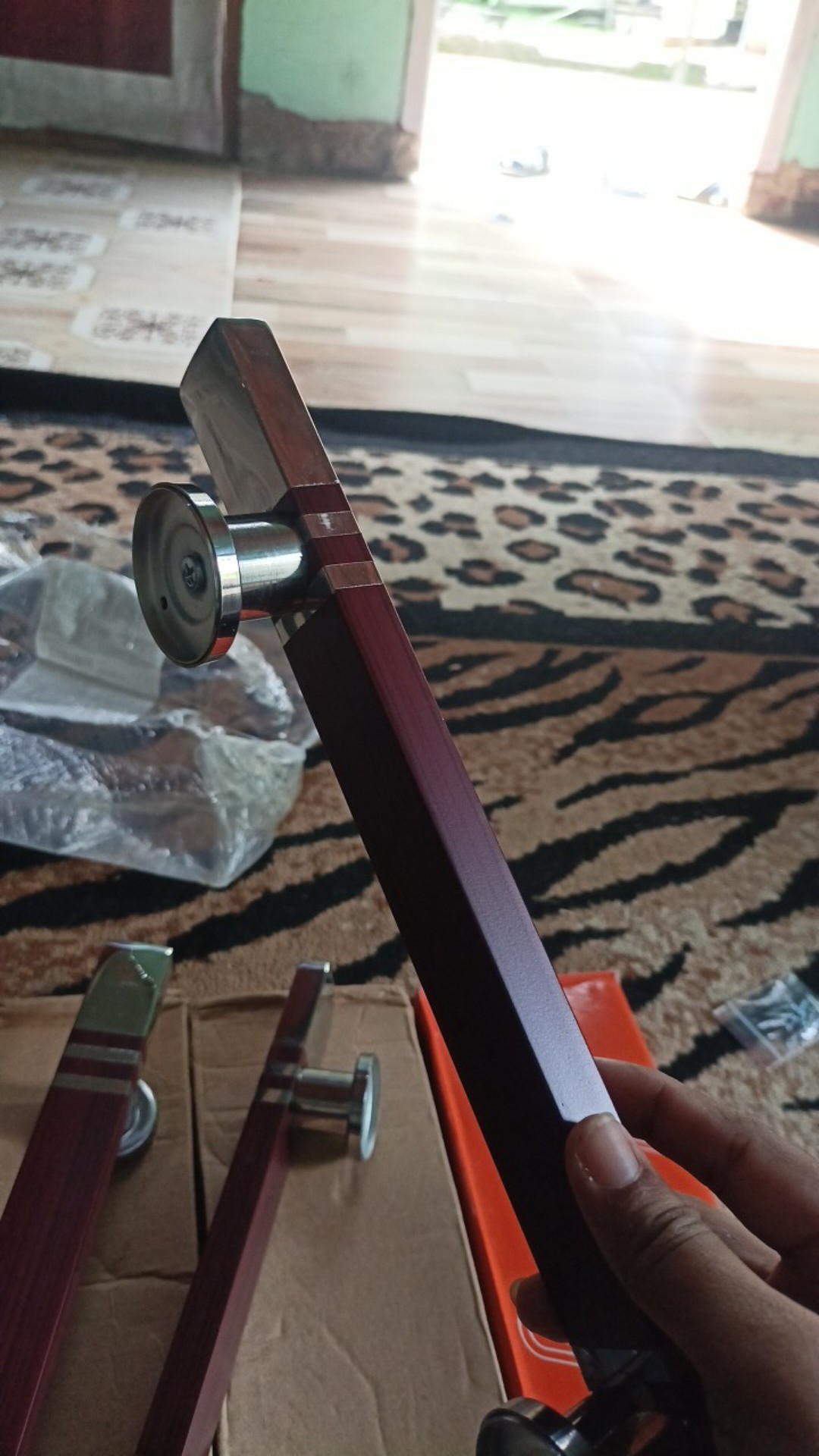 Handle Pintu Rumah Kotak Panjang 33 Cm Mahoni Kombinasi Gajah Tarikan Pintu Gagang Pintu Kunci Pintu