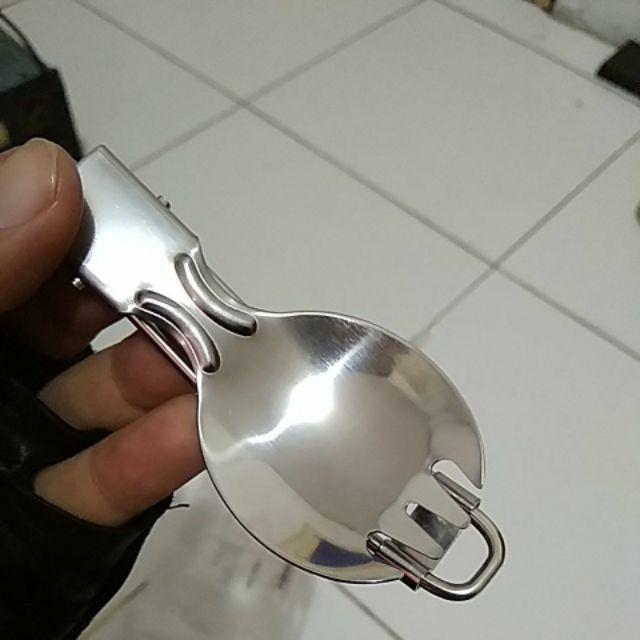 Sendok Garpu Pisau Lipat Stainless Steel Darurat Outdoor Hiking Camping Murah Bandung