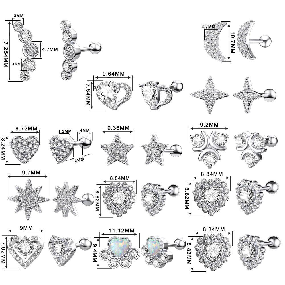 Anting Stud Tindik Tulang Rawan Telinga Bahan Baja Hias Kristal Zirkon 12 Gaya