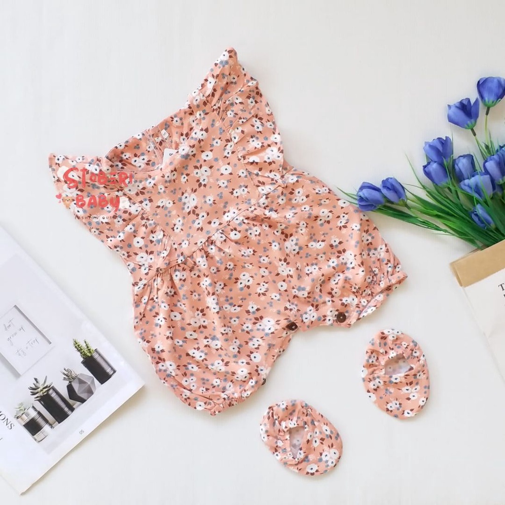 PUNCAK 3.3 stoberi baby - BBB JUMPSUIT ZEELAA setelan anak perempuan jumper bayi motif bunga lucu free sarung kaki PART 2