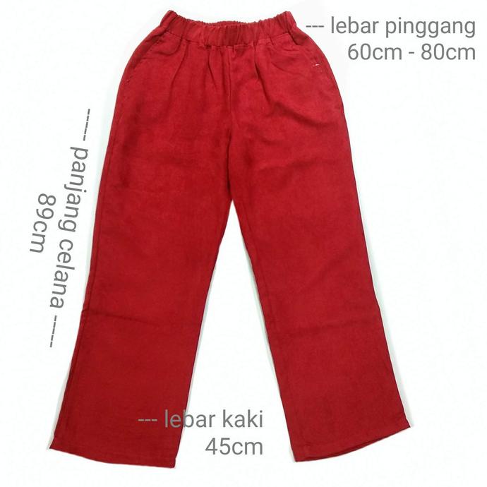 Celana Kulot Suede wanita Allsize L bahan berudu import Merah maxjem