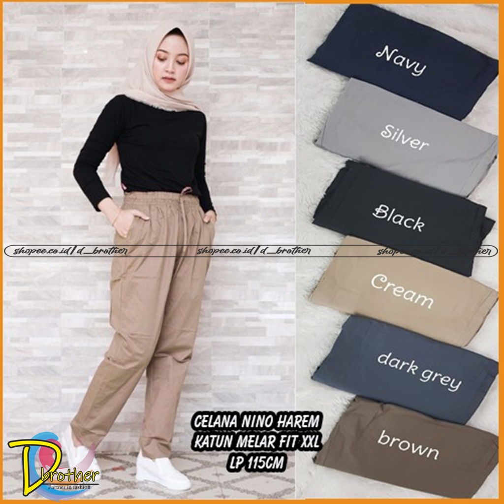 Baggy Pants Harem Katun Strecth Pinggang Tali SIZE JUMBO &amp; STANDART Baggy Pants Tali Katun Poplin