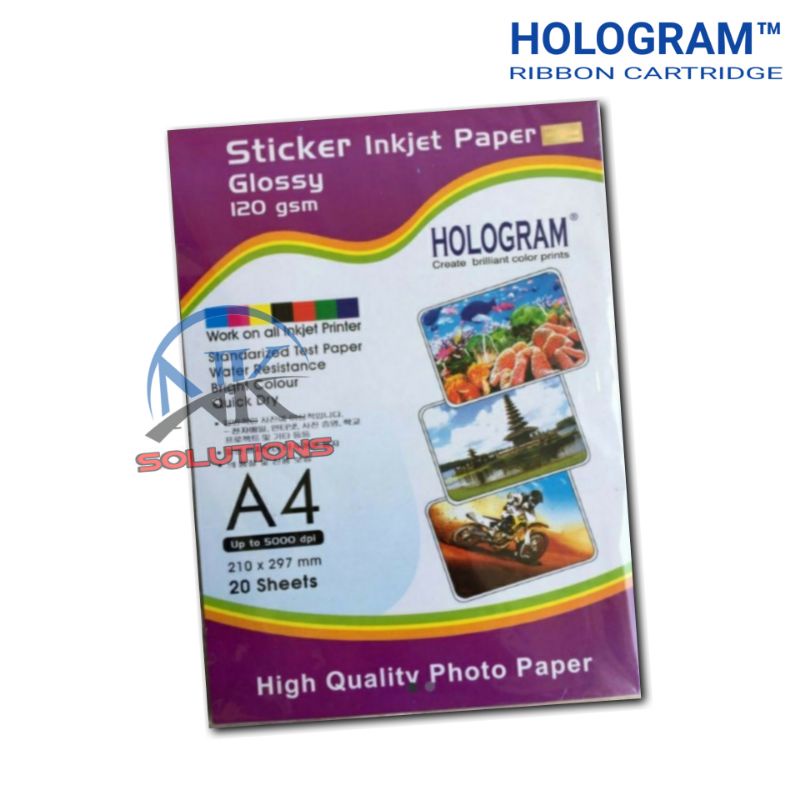 

Sticker Inkjet Paper Glossy HOLOGRAM / Kertas Stiker Photo Glosy Inkjet A4 120 Gsm (Isi 20 Lembar)