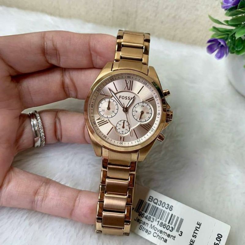 Jam Tangan Wanita Fossil BQ3036 Modern Courier Midsize Chronograph Original Rose Gold Stainless asli