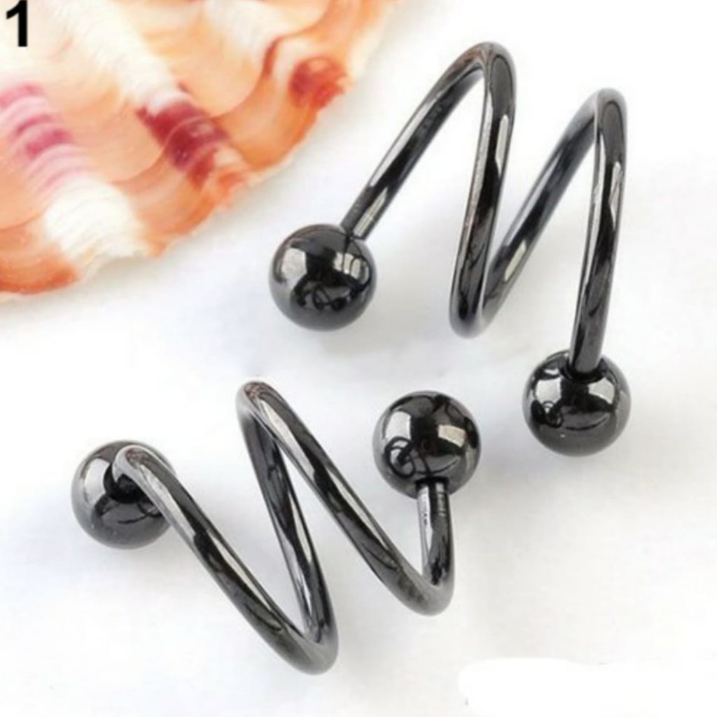 Anting Tindik Telinga Bibir Hidung Gaya Punk Bentuk Spiral