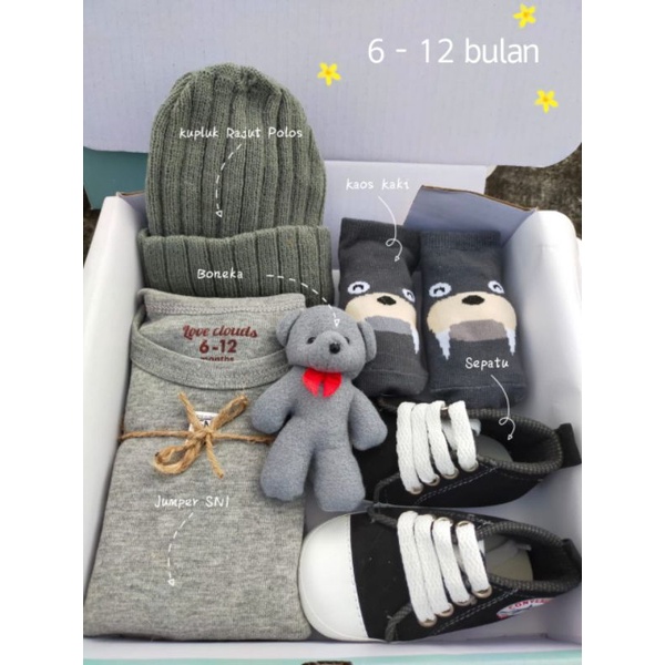 Hampers Bayi Newborn Baby Gift Set Unisex Kado Kelahiran Parcel Bayi Laki-laki Perempuan-Premium Abu Polos