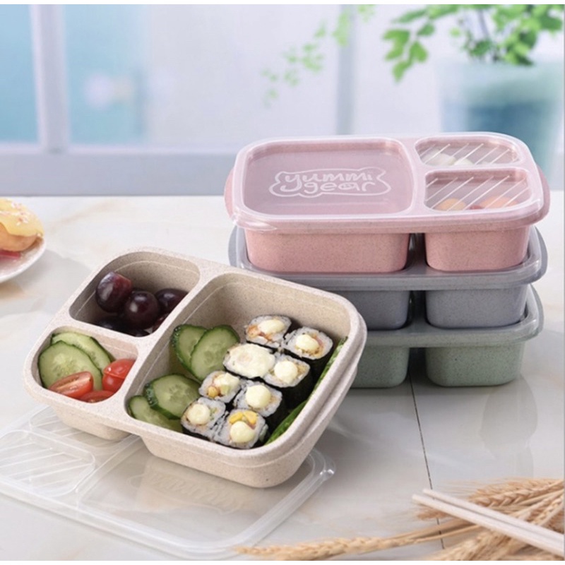 Lunch Box Bento Kotak Makan Bekal Anak Sekolah Dewasa Kantoran Sekat Anti Tumpah Bahan Jerami Gandum Traveling Box Anak