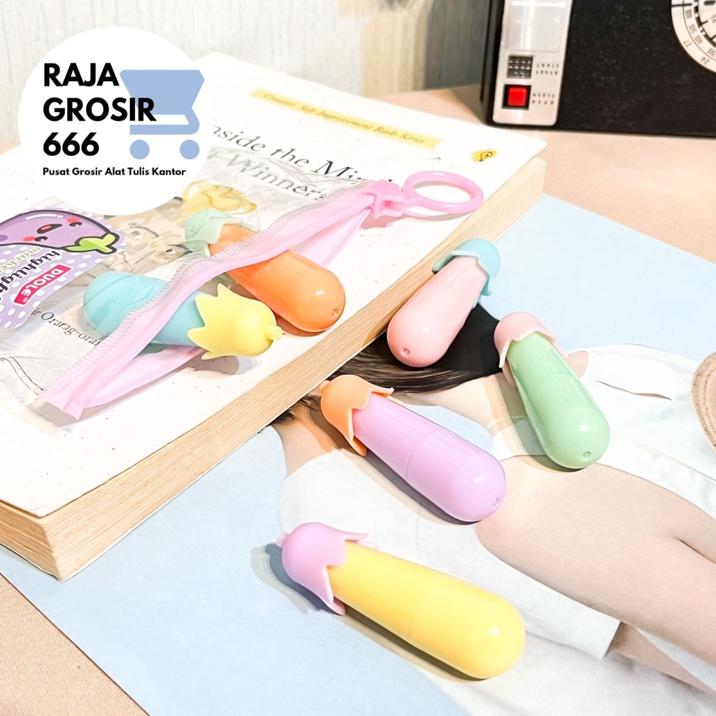 

Highlighter set isi 6 pcs Terong bentuk sayur buah lucu kado unik warna pastel alat tulis kantor sekolah penanda tulisan pena pen