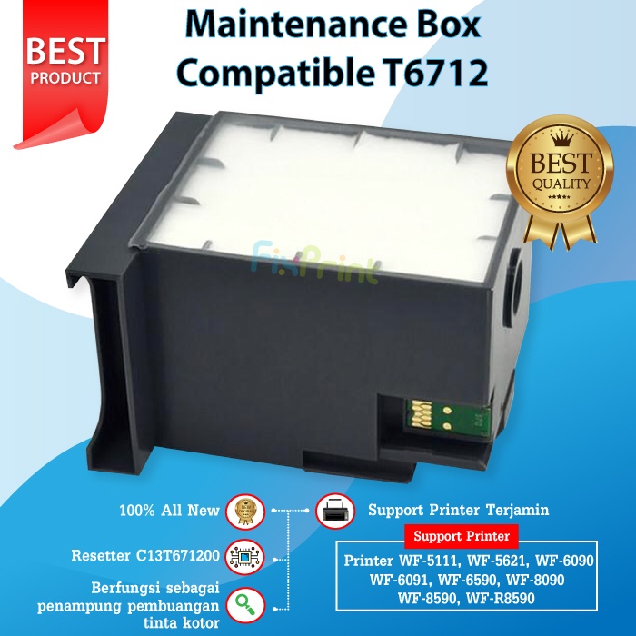 Maintenance Box Compatible T6712 C13T671200 Reset Waste Tank, Busa Pembuangan Printer Epson WF-5111 WF-5621 WF-6090 WF-6091 WF-6590 WF-8090 WF-8590 WF-R8590 New