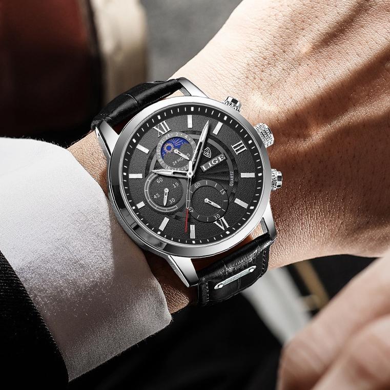 (P1O2) LIGE 2022 terbaru original jam tangan pria tali kulit anti air olahraga kronograf jam tangan + kotak //Pengiriman@tercepat