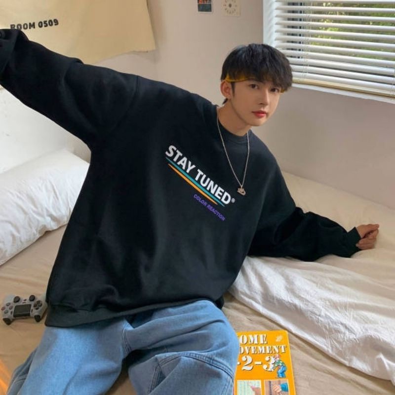( S - XXXXXL 6XL) Sweater STAY TUNED COLOR REACTION Korean Harajuku Street Style Bigsize Jumbo Crewneck Unisex Oversize Ulzzang Sweatshirt Urban Style