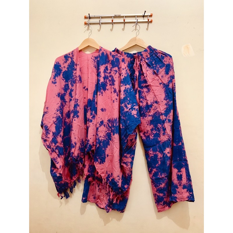 SETELAN TIE DYE OUTER/CARDIGAN BALI PEACH