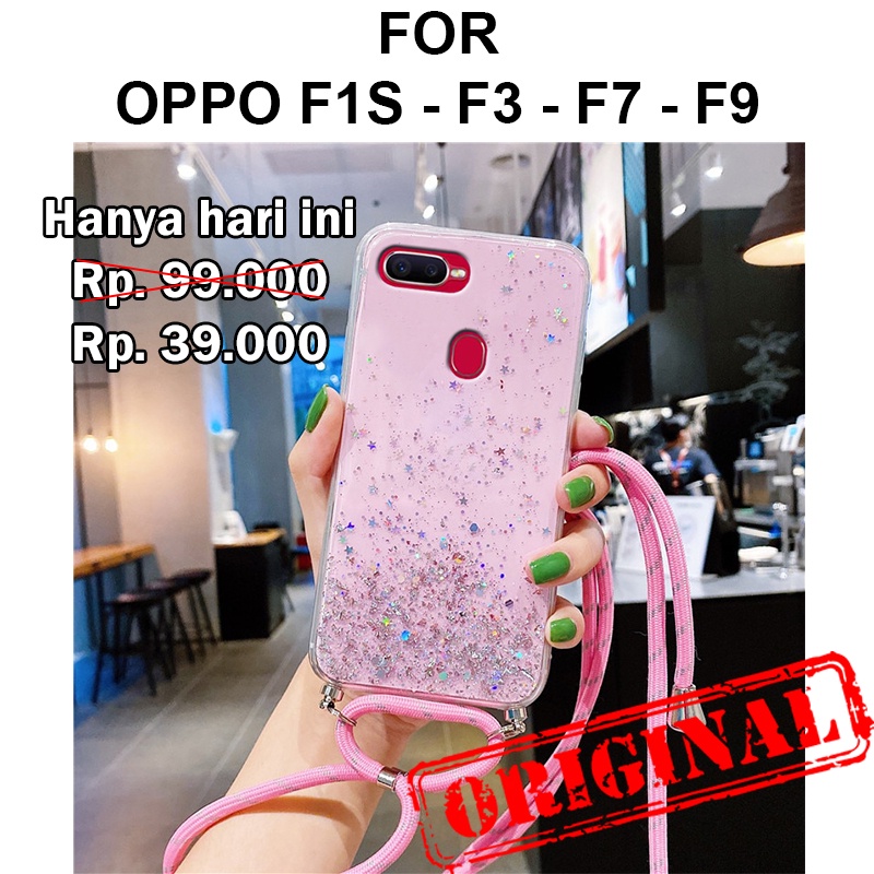 GLITTER LANYARD case Oppo F1s - F3 - F7 - F9 softcase casing cover tali strap silikon