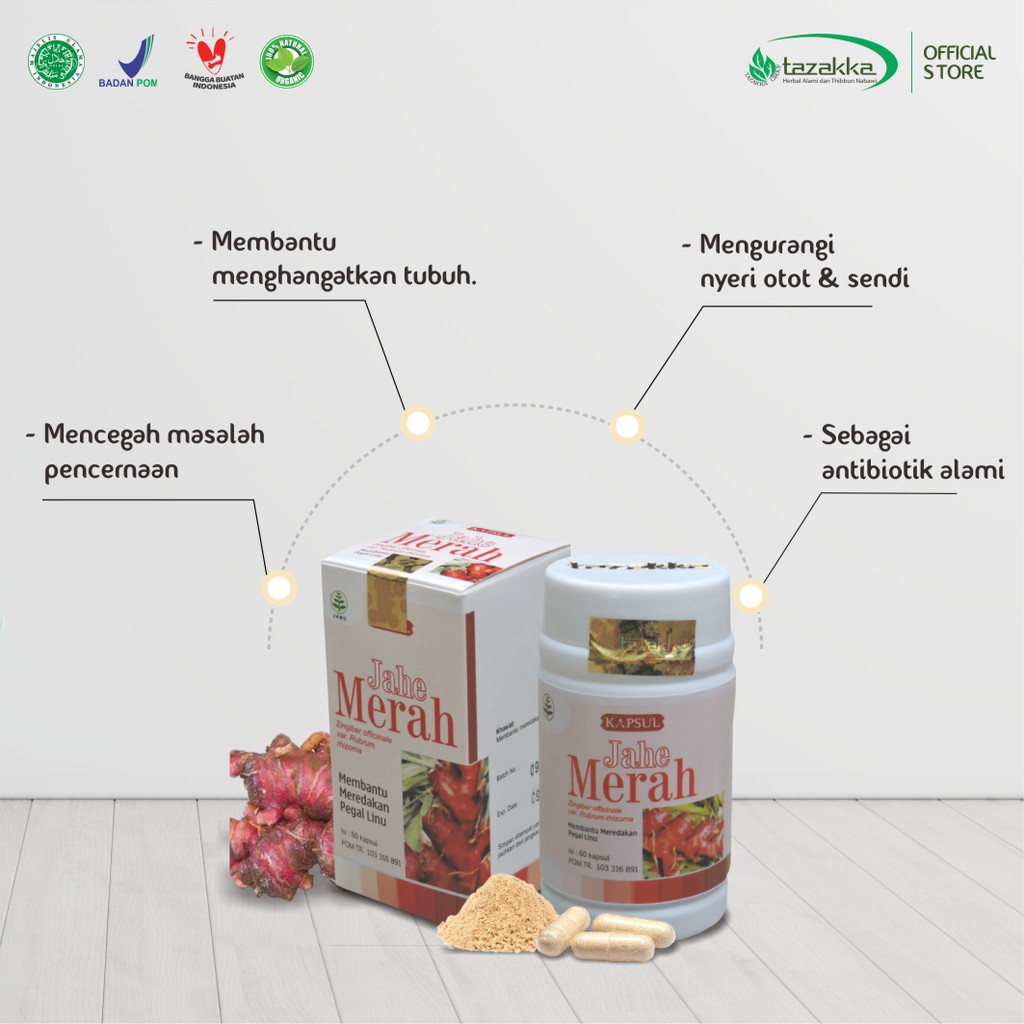 Obat Daya tahan tubuh dan anti Virus Kapsul Jahe Merah Halal dan BPOM serta ORIGINAL 100%