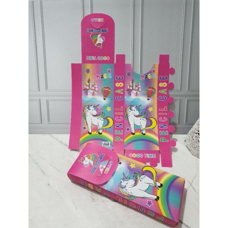 (12pc) kotak pensil rakit murah/tempat pensil buat sendiri/kotak pensil karakter rakit/pencil case-Unicorn