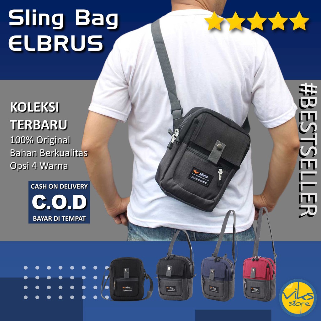 Tas Selempang Pria Cowok Sling Bag Elbrus Original Slingbag Tas Gantung Kecil Hp Dompet Multifungsi Simple