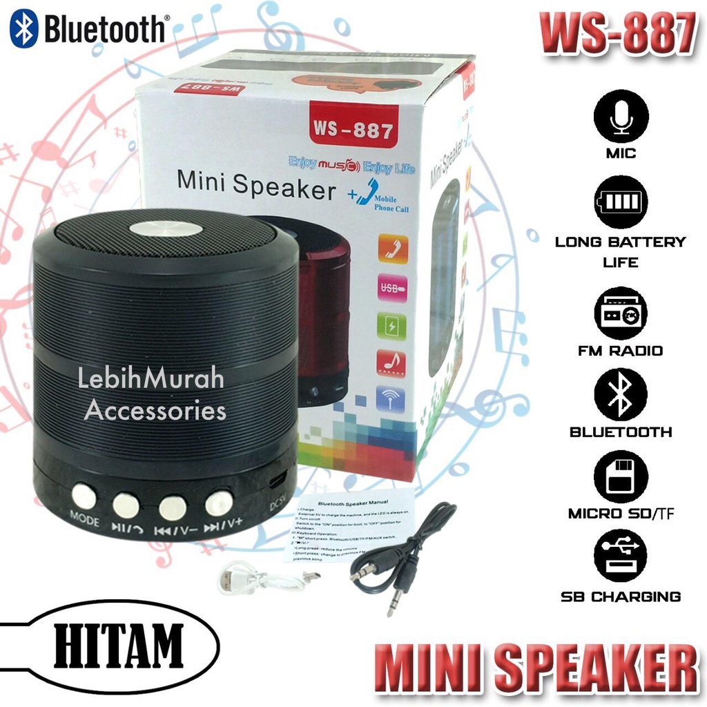 Speaker Bluetooth Music Box Motif Chorme Type WS887 Speaker Wireless Stereo WS 887 Speaker Mini Speaker Aktif