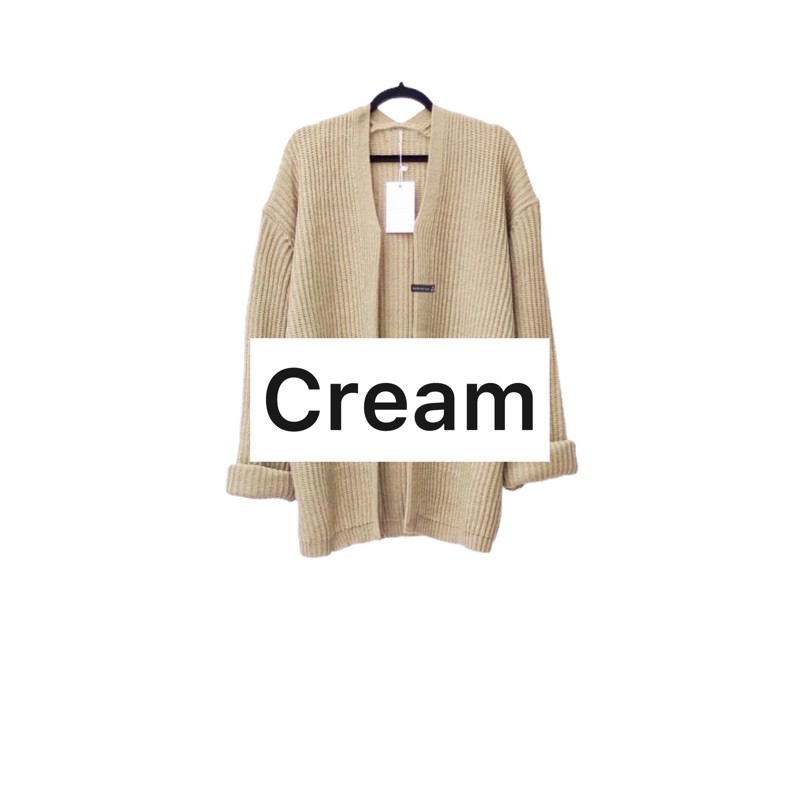 KARDIGAN RAJUT WANITA OVERSIZED / LOOCY POCKET CARDIE OVERSIZED PREMIUM-Cream