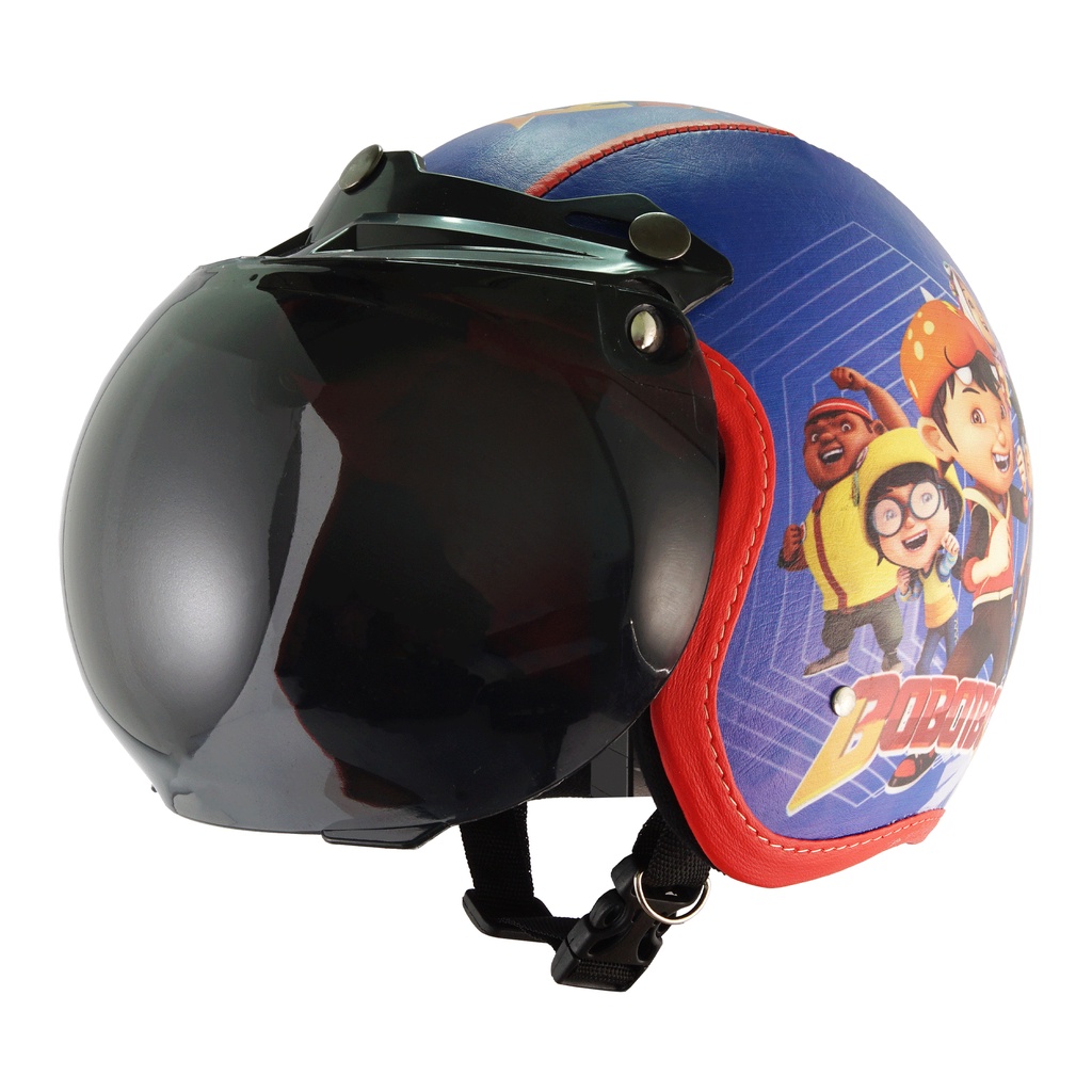 Helm Bogo Retro Anak Junior Usia 2 3 4 5 6 Tahun Laki Laki Perempuan Keren Karakter Boboiboy Merah Biru