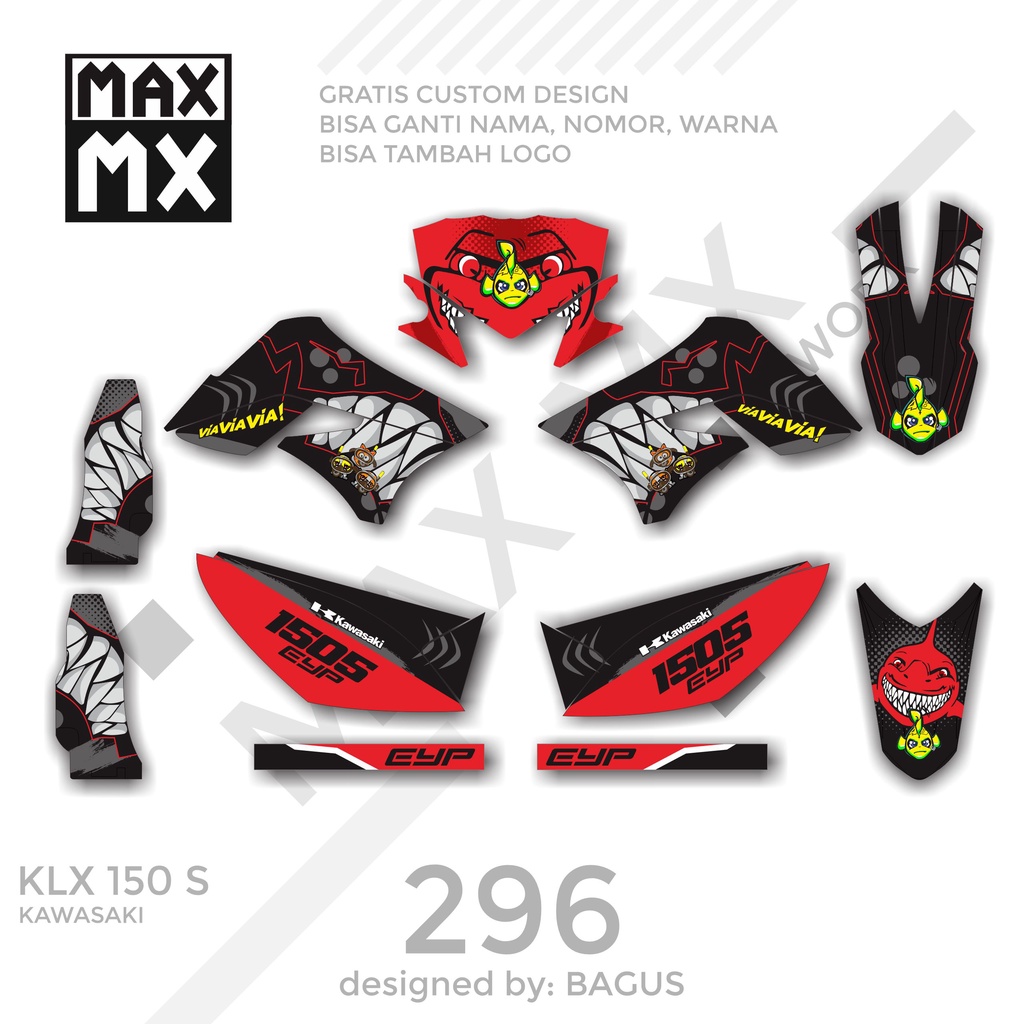 DECAL STIKER MOTOR KLX 150 S MOTIF HIU ROSI