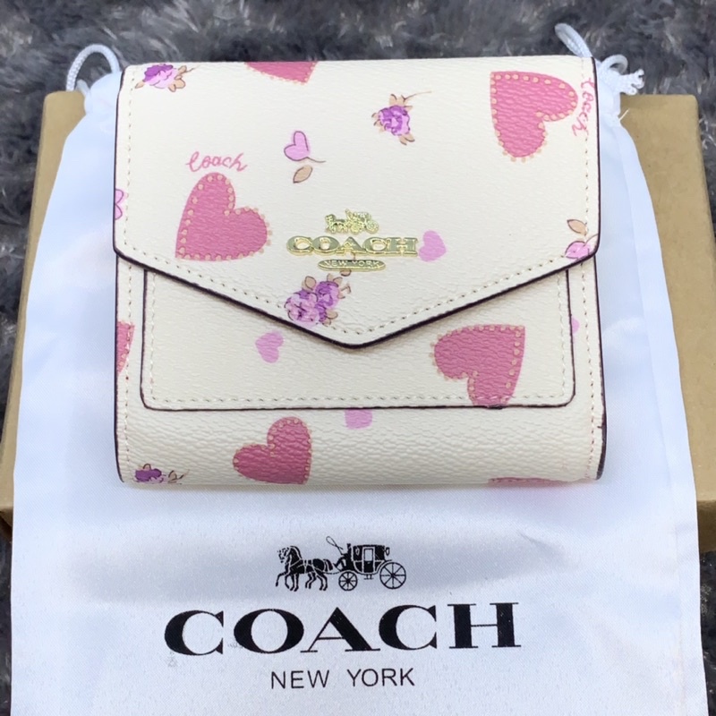 Coach Small Wallet In Signature Canvas With Heart Print