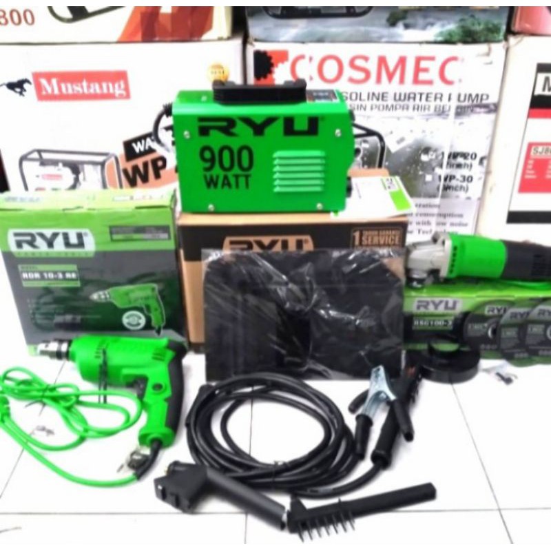 paket mesin las RYU 900watt+Bor RYU 10mm+Gerindra RYU 4"
