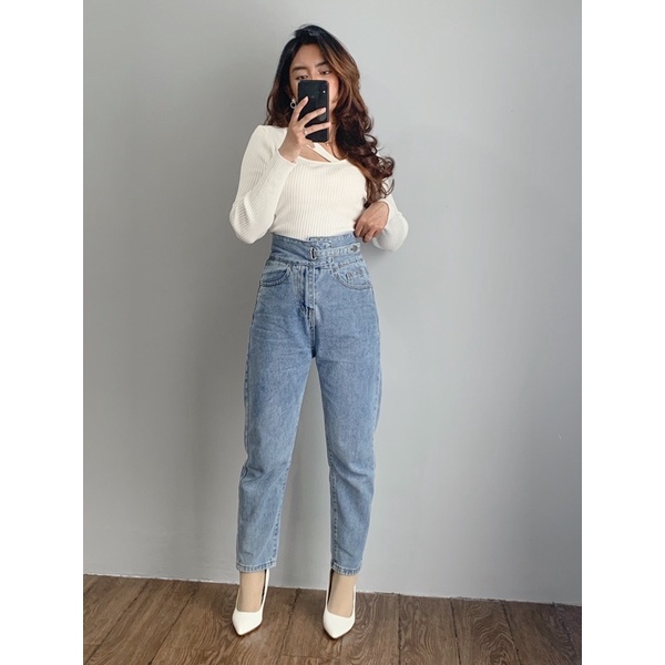 [LUXE.DLABEL]-D46 Jeans |Celana Jeans Highwaist Wanita Import Celana Panjang Jeans Highwaist Wanita Boyfriend Jeans Baggy Jeans Straight Jeans Wanita Murah Import Premium Korea