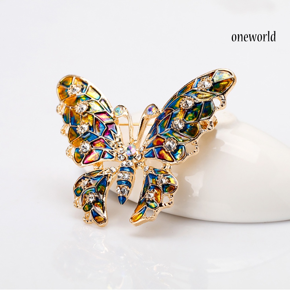 OW@ Butterfly Rhinestone Colorful Metal Lapel Brooch Pin Fashion Jewelry Women Gift