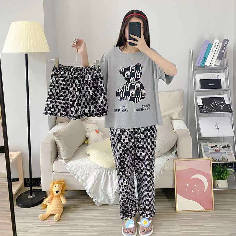 AJW Shop Piyama 3 in 1 | Piyama Lengan Pendek | Baju Tidur Impor | Baju Tidur 3in1-Bear Abuu