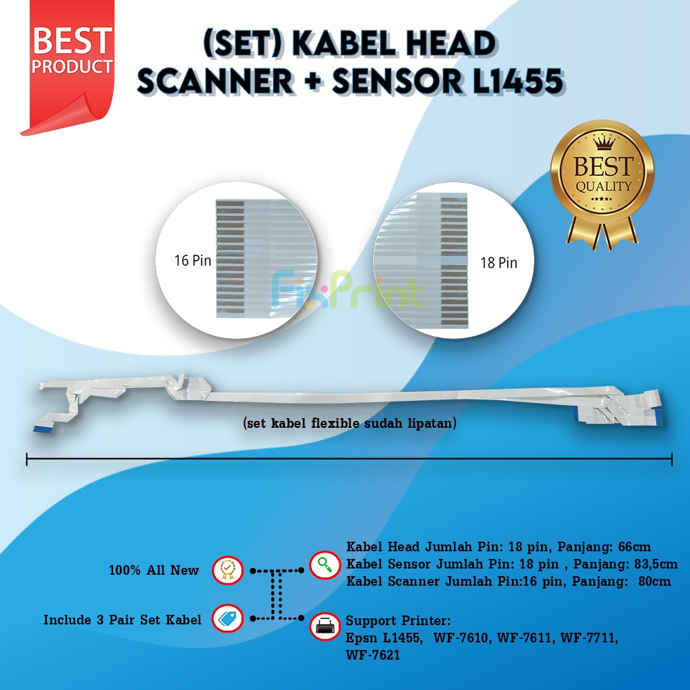 Kabel Head + Scanner + Sensor L1455 New Cable Flexible Printer Epsn L-1455 WF-7610 7611 7711 7621 18 Pin + 18 Pin + 16 Pin (3 Pair)