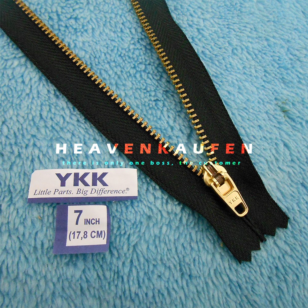 Resleting Zipper Jeans YKK 7 inch / 17,8 cm Hitam - Gold Emas