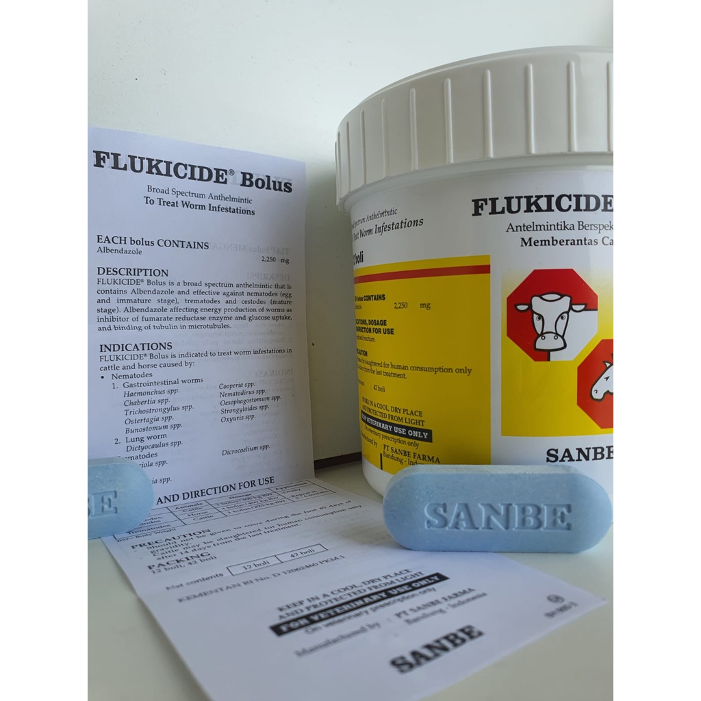 FLUKICIDE 1 BOLUS - Obat Cacing Albendazole Sapi Kuda Babi Flukisid Flukicid