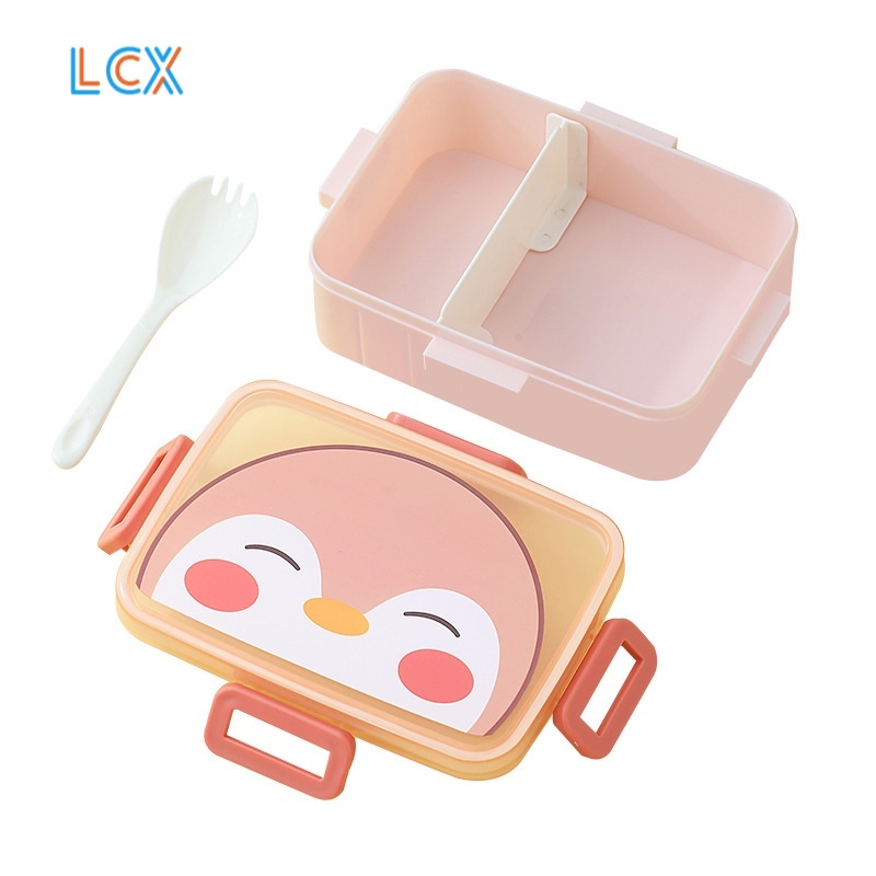 LCX Kotak Makan Lunch Box Anti Tumpah/Disegel Tempat Makanan Bekal Free Sendok