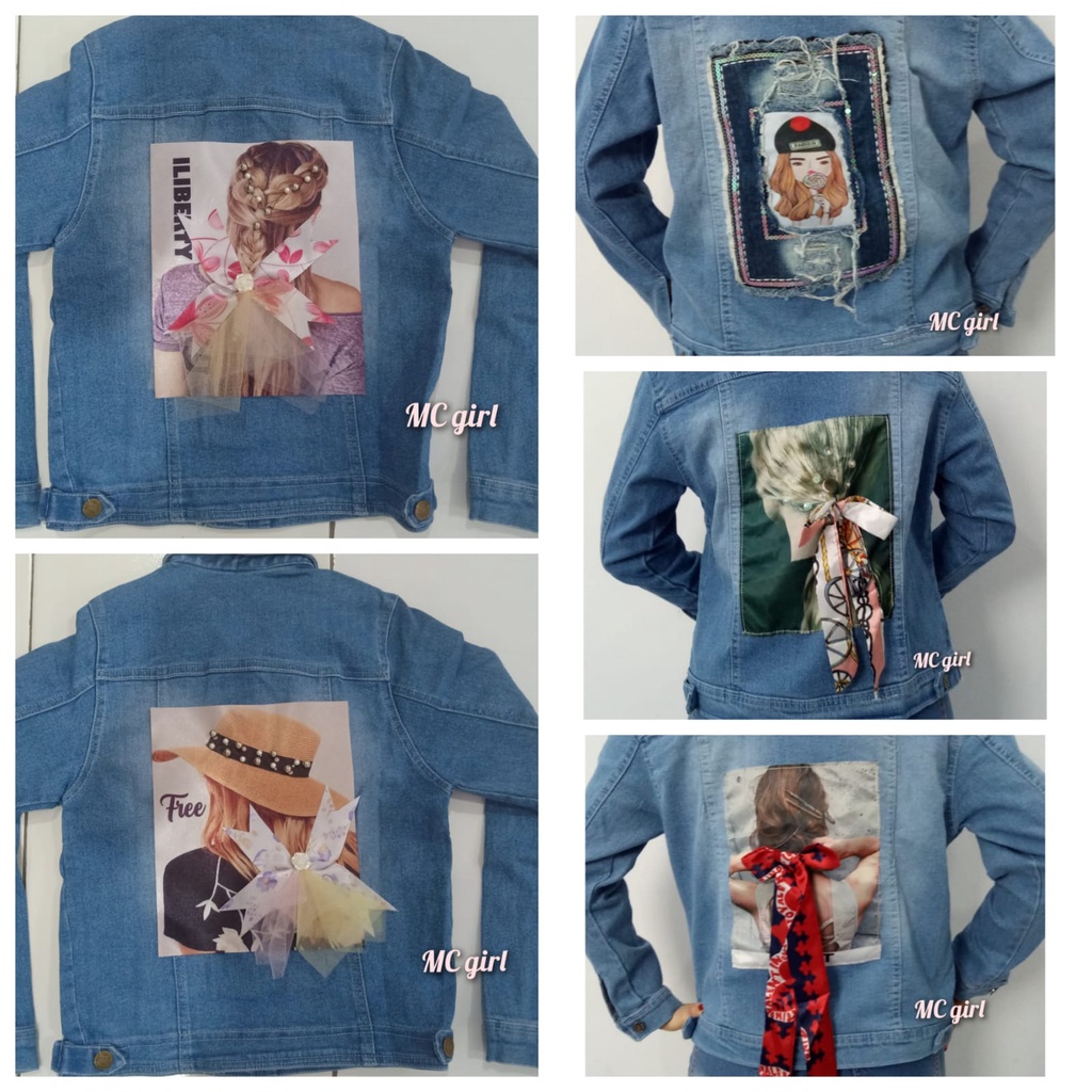 MC girl - Jaket Jeans Gambar Pita Belakang Wanita / Jacket Denim Cewek