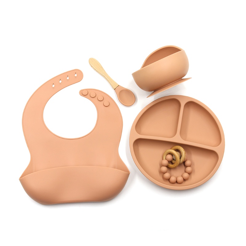 Mary 5pcs / Set Piring Makan Bayi Bahan Silikon Dengan Suction Cup