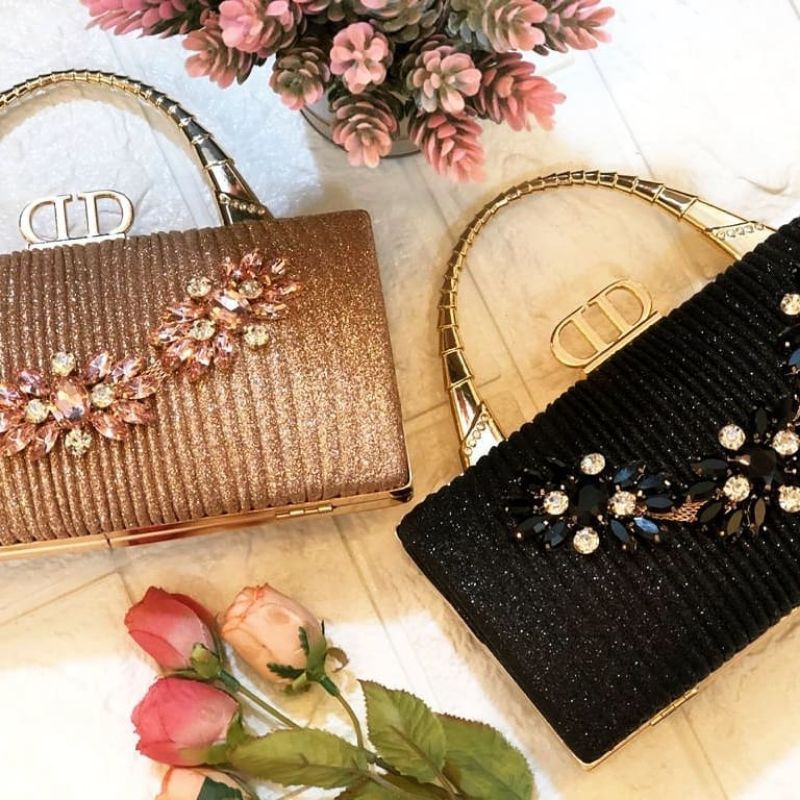 Tas Pesta NATALIE Embellished Crystal Box Clutch