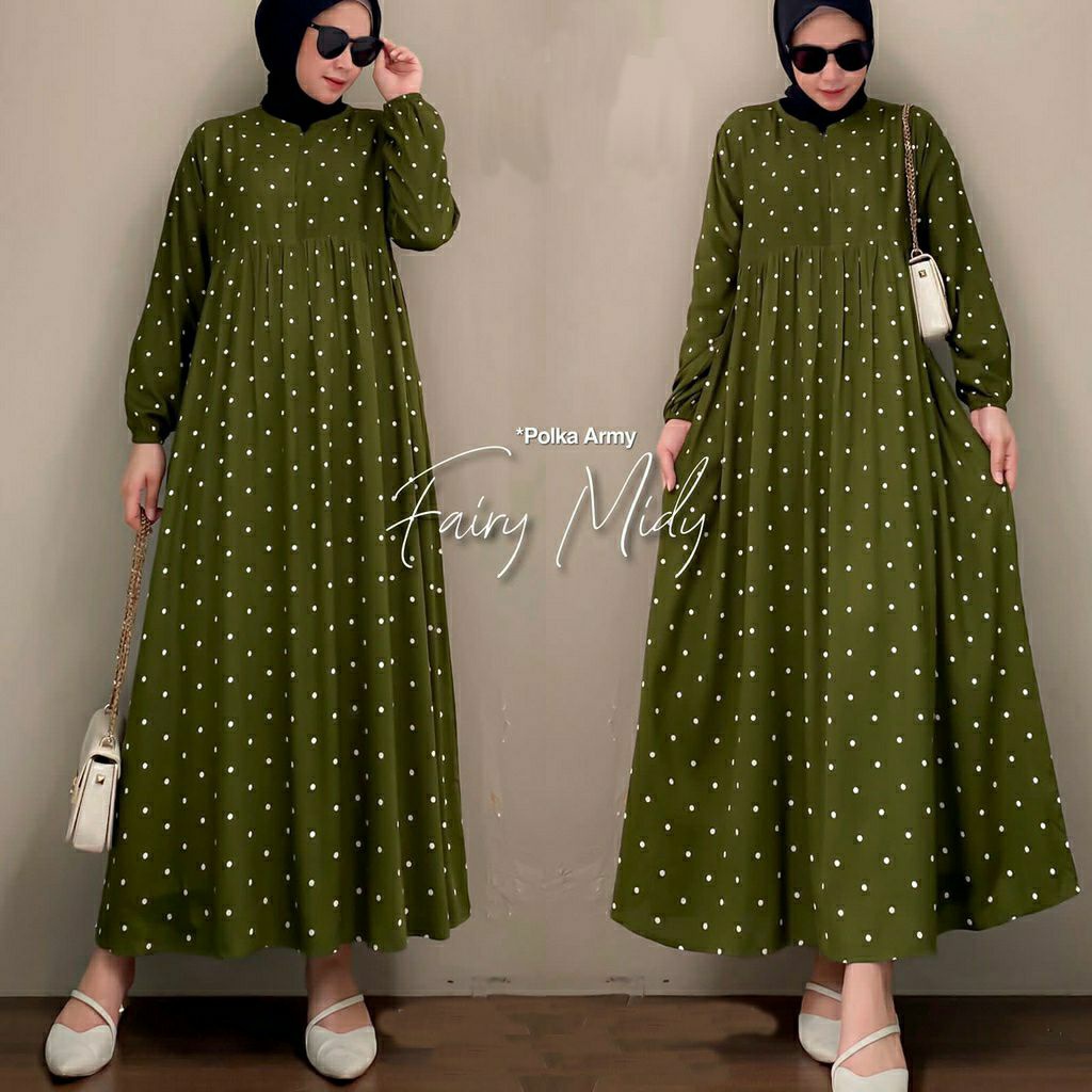 POLKA MIDI DRESS / MIDI DRESS RAYON VISCOSE MOTIF KEKINIAN / MID DRESS JUMBO BUSUI / MIDI DRESS BUSU