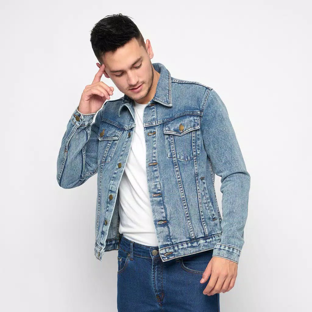 Jaket Jeans Denim Pria Big size / Jaket Jeans Denim Pria - Snow Blue