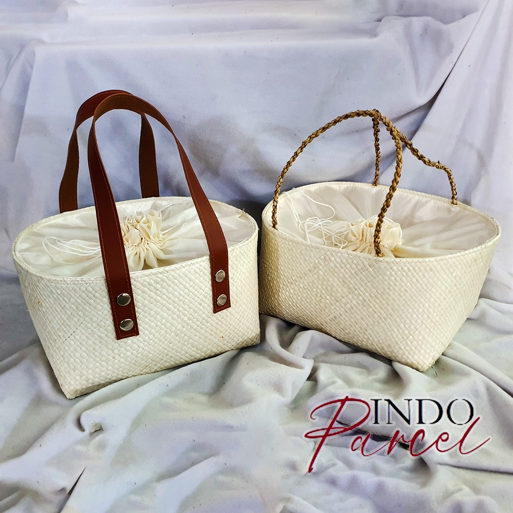 INDOPARCEL - Tas Keranjang Anyaman Pandan Tas Hampers Tote Bag Tali Kulit dan Tali Rara Parcel Keran