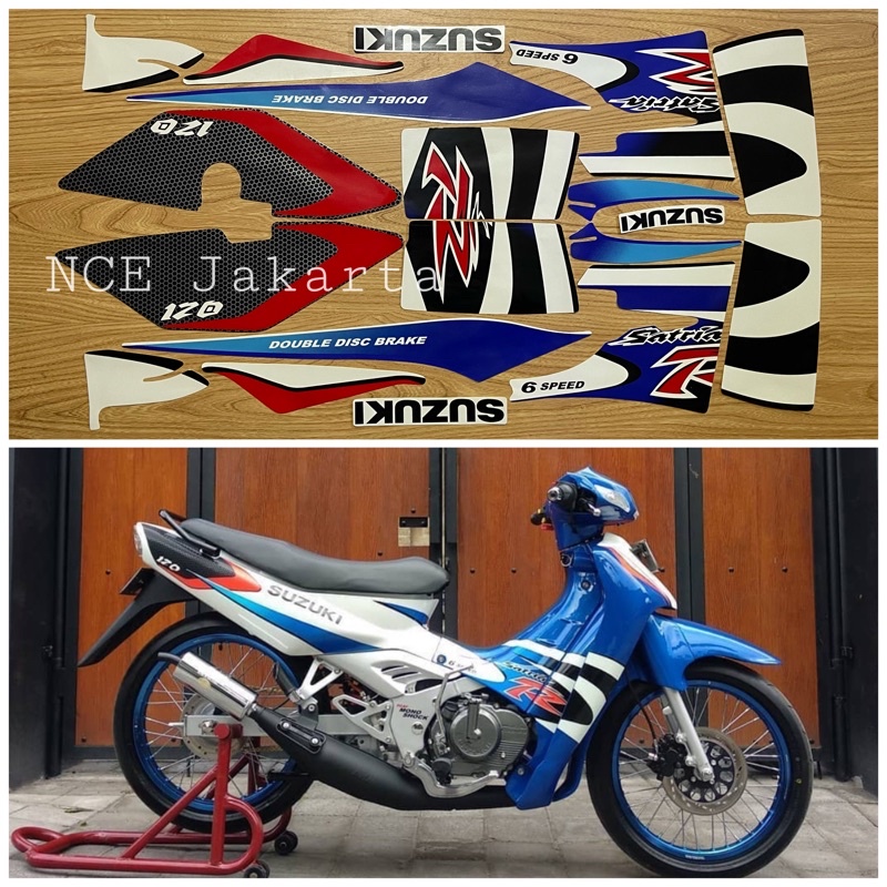 STIKER STRIPING SATRIA KOTAK LUMBA BIRU PUTIH