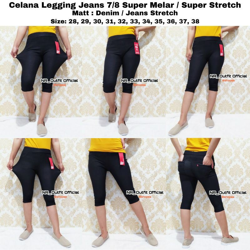 Celana Legging Jeans 7/8 Jumbo Wanita Super Melar Lejing Stretch Full Karet Loggo NR_Outfit Official COD