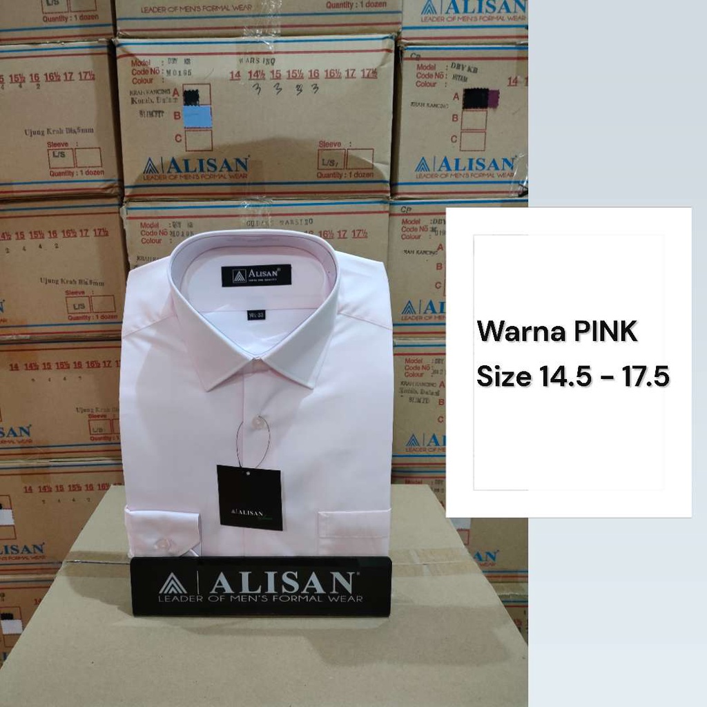 Alisan Kemeja Pria Lengan Panjang Polos Reguler Warna Pink ORIGINAL