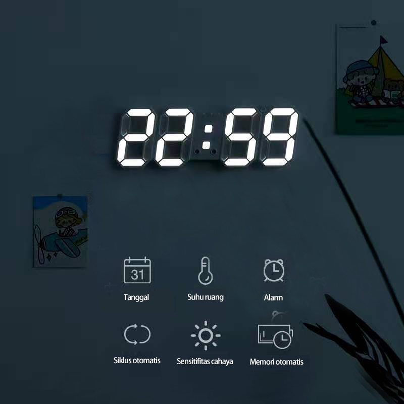 Jam Dinding Digital 3D Clock LED Meja Rovistar