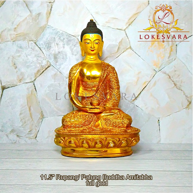 Patung Rupang Arca Logam Buddha Amitabha 11.5inch Full Gold