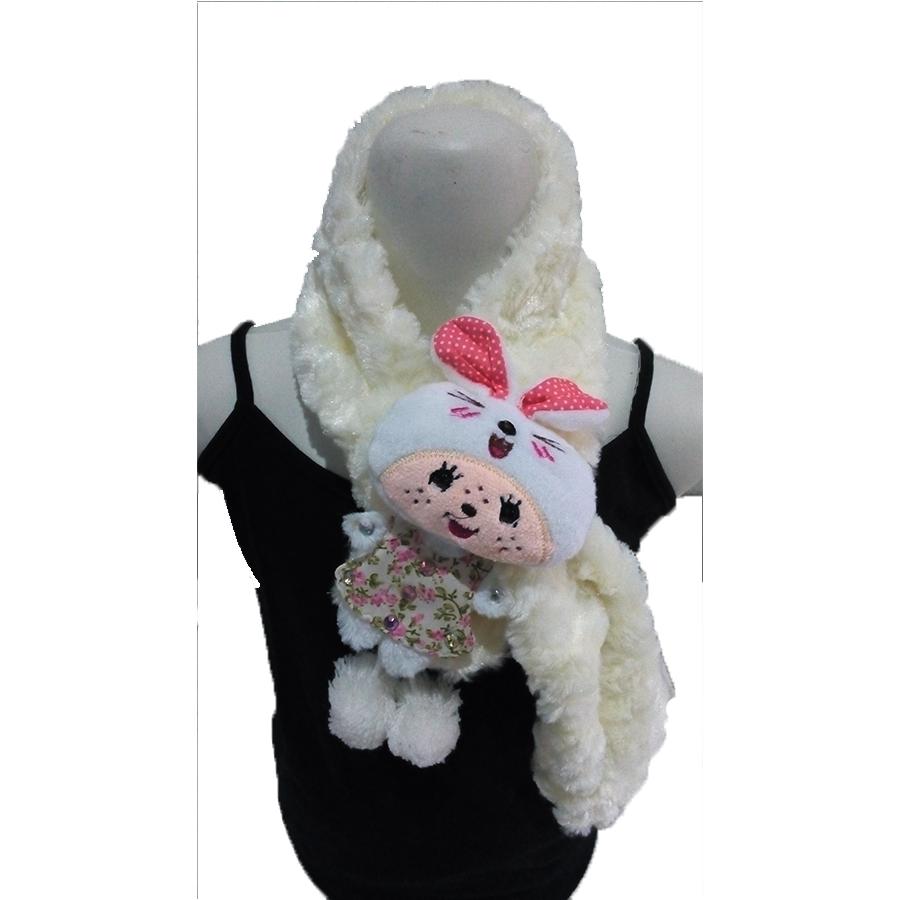 Syal Anak Bulu Aplikasi Boneka Kelinci - Biru/Pink/BW/Orange