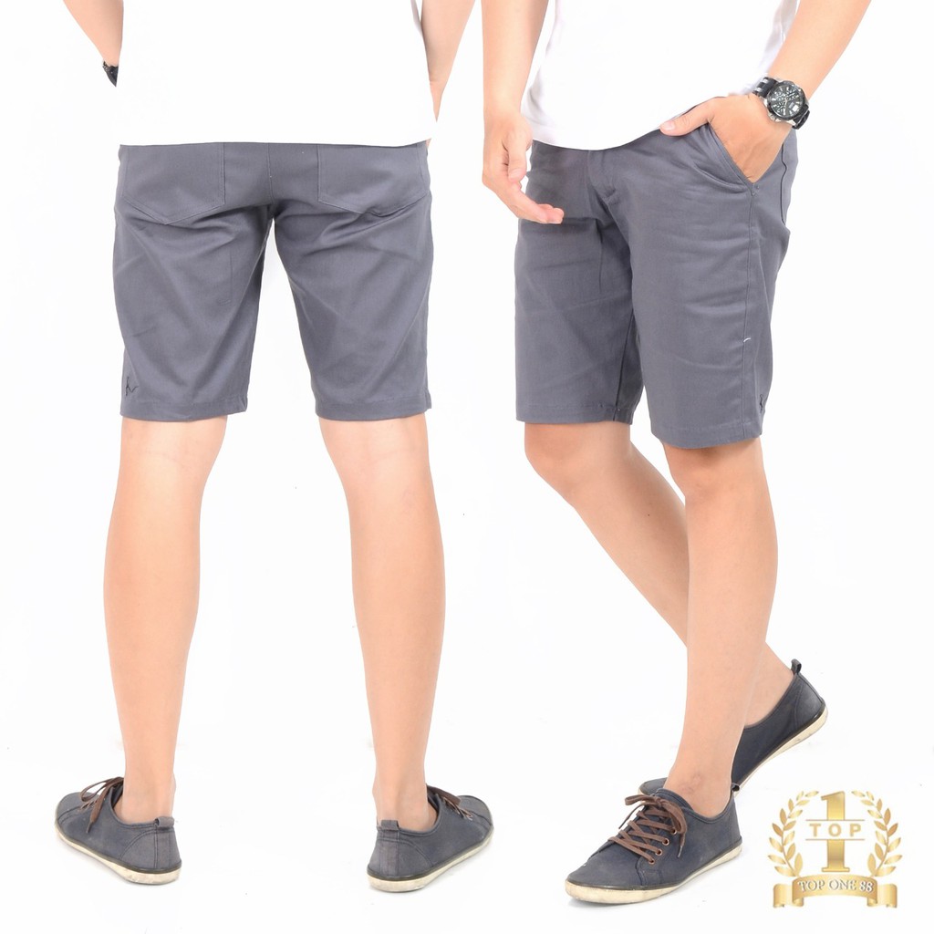 Topone88 Celana Pendek Pria Chino-Abu Tua