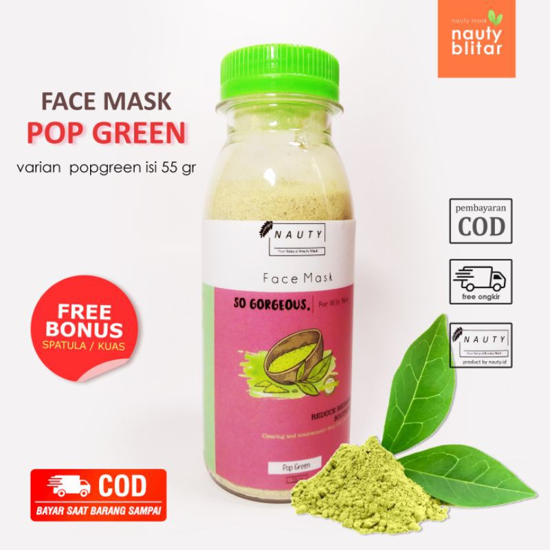 MASKER NAUTY MASK POP GREEN botol 55gr - Masker wajah organik - Masker wajah bubuk - Nauty Blitar
